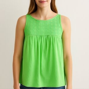 J. CREW LIME GREEN COTTON EMBROIDERED EYELET TANK TOP